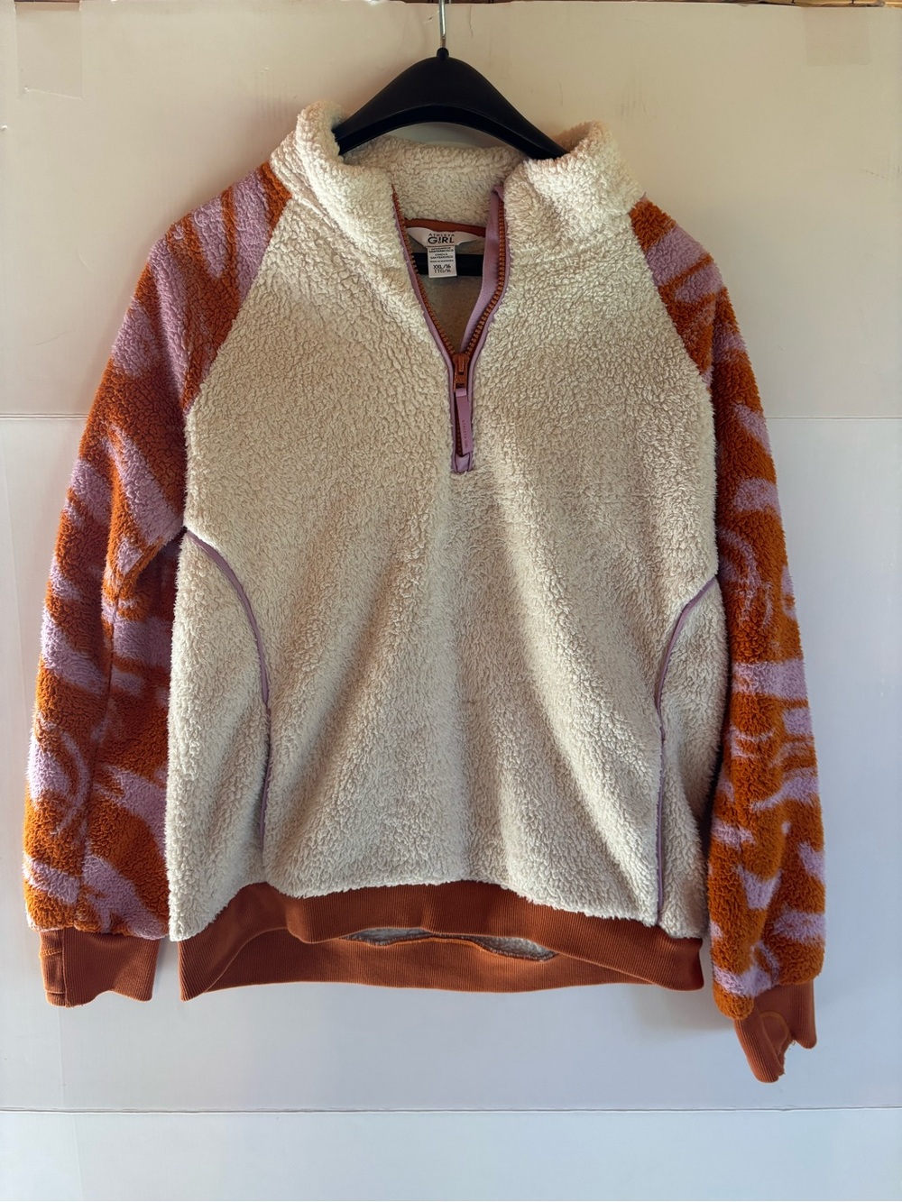 Athleta Girl Sherpa Fleece 1/2 Zip Pullover Sweatshirt Size 16 Striped
